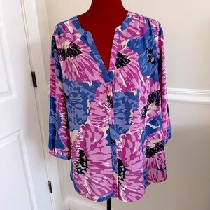 NYDJ 3/4 sleeve blouse with button front and pintuck detail